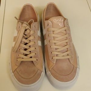 Pink suede and canvas sneaker
